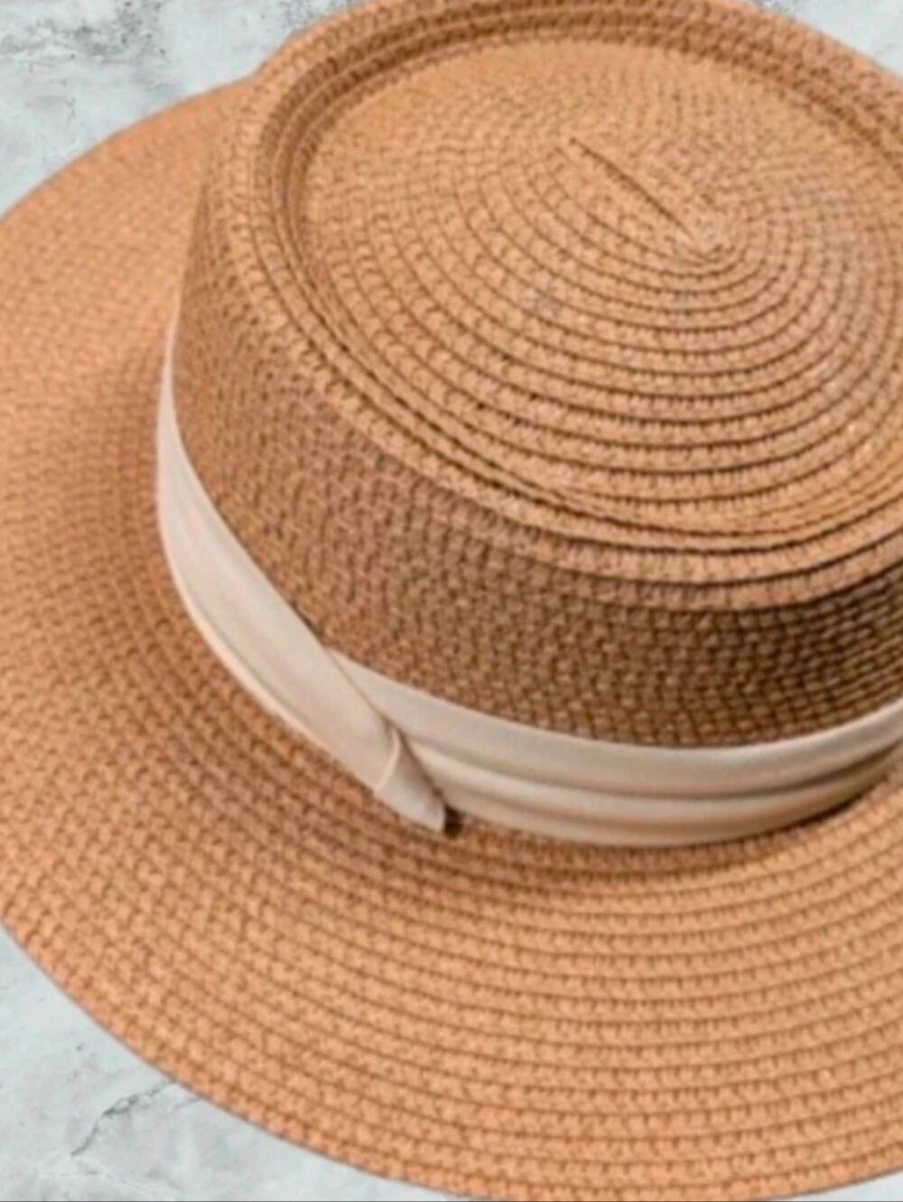 Packable Women's Wide Brim Straw Sun Hat with Cream Band - Tan